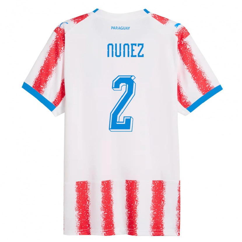 Danxen Hombre Camiseta Paraguay Alan Núñez #2 Blanco Rojo Azul 1ª Equipación 26-28 La Camisa