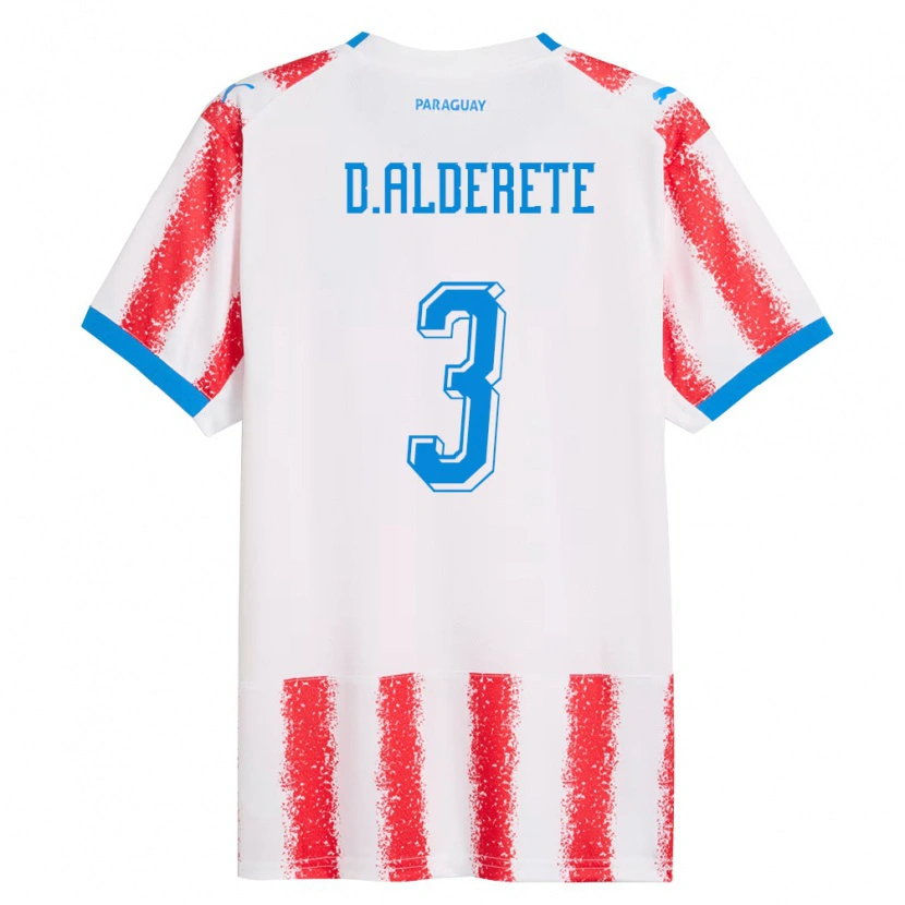 Danxen Hombre Camiseta Paraguay Omar Alderete #3 Blanco Rojo Azul 1ª Equipación 26-28 La Camisa