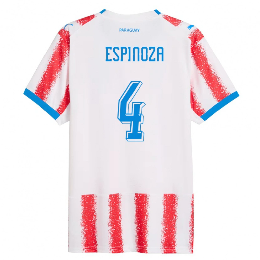 Danxen Hombre Camiseta Paraguay Matías Espinoza #4 Blanco Rojo Azul 1ª Equipación 26-28 La Camisa