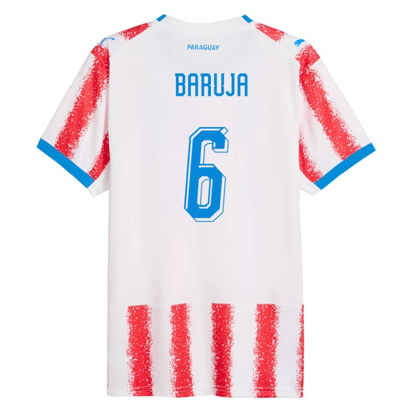 Danxen Hombre Camiseta Paraguay Fabrizio Baruja #6 Blanco Rojo Azul 1ª Equipación 26-28 La Camisa