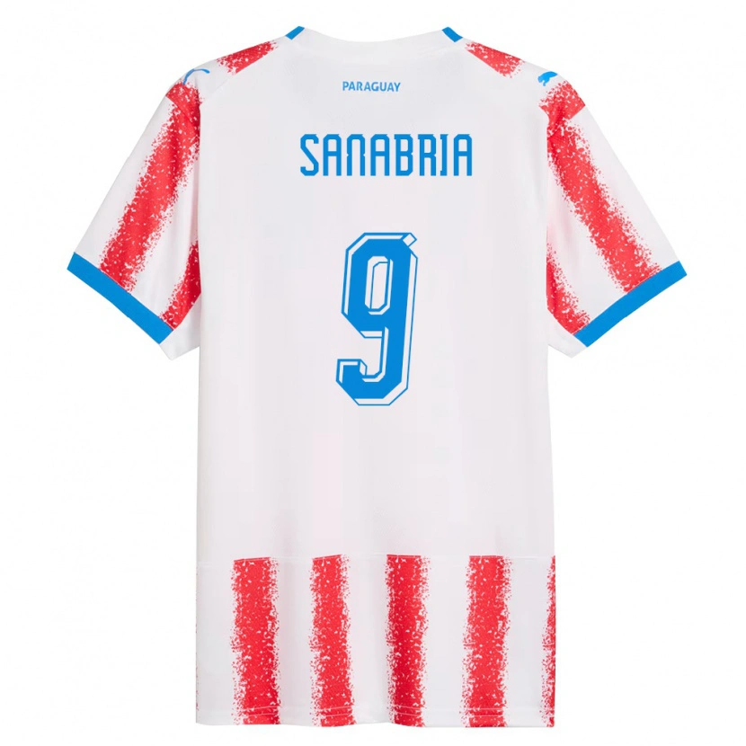 Danxen Hombre Camiseta Paraguay Antonio Sanabria #9 Blanco Rojo Azul 1ª Equipación 26-28 La Camisa