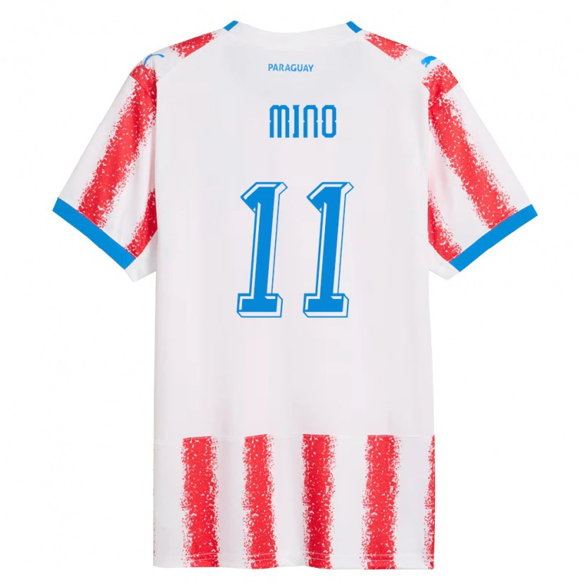 Danxen Hombre Camiseta Paraguay César Miño #11 Blanco Rojo Azul 1ª Equipación 26-28 La Camisa