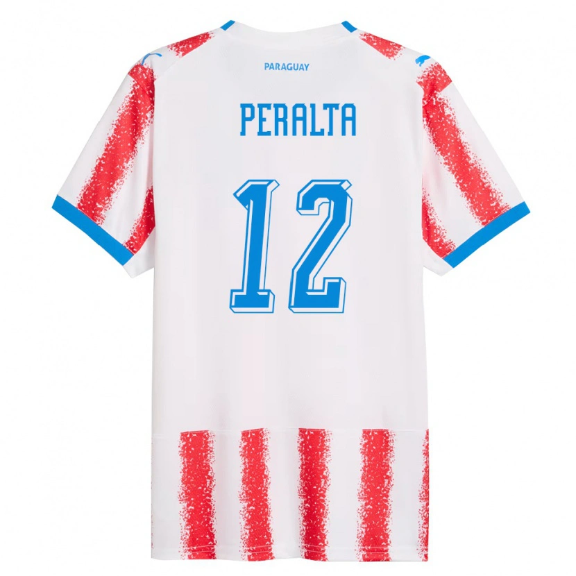 Danxen Hombre Camiseta Paraguay Jesús Peralta #12 Blanco Rojo Azul 1ª Equipación 26-28 La Camisa