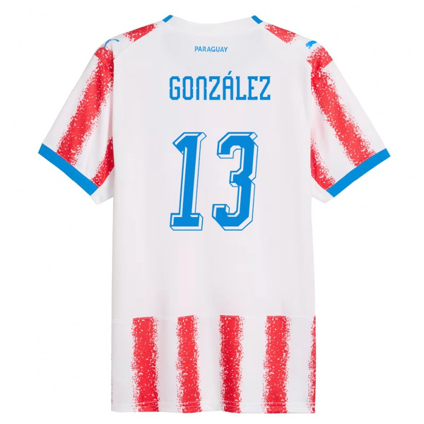 Danxen Hombre Camiseta Paraguay Jesús González #13 Blanco Rojo Azul 1ª Equipación 26-28 La Camisa