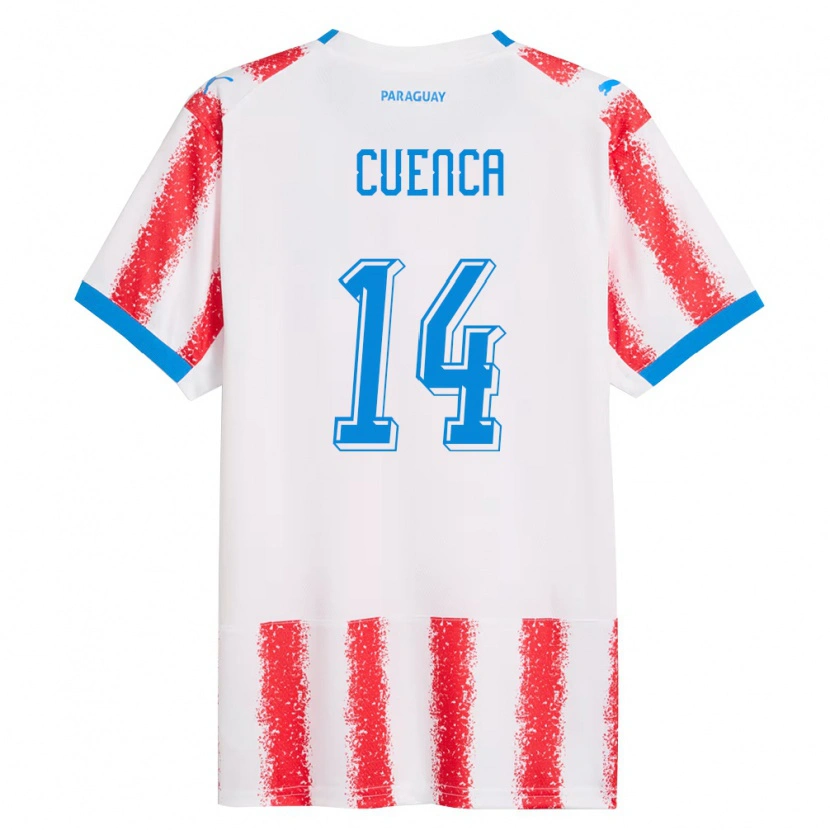 Danxen Hombre Camiseta Paraguay Hugo Cuenca #14 Blanco Rojo Azul 1ª Equipación 26-28 La Camisa