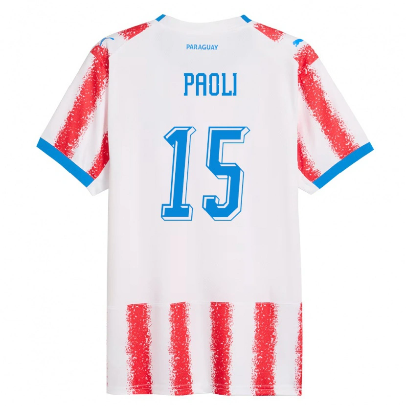 Danxen Hombre Camiseta Paraguay Gadiel Paoli #15 Blanco Rojo Azul 1ª Equipación 26-28 La Camisa