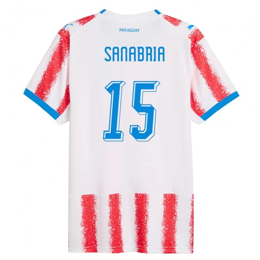 Danxen Hombre Camiseta Paraguay Aldo Sanabria #15 Blanco Rojo Azul 1ª Equipación 26-28 La Camisa