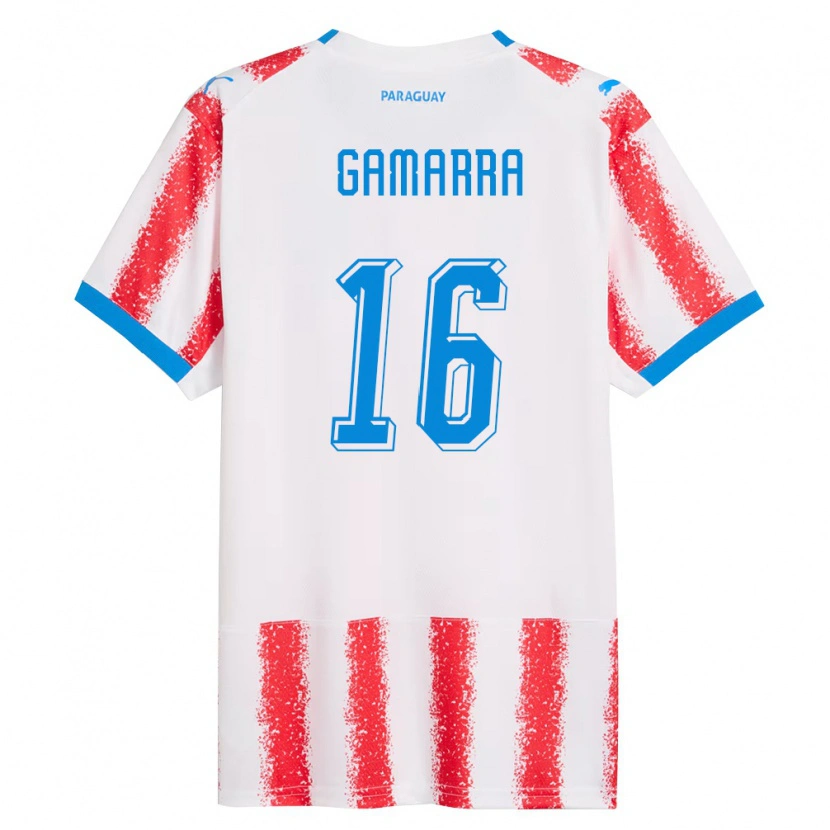 Danxen Hombre Camiseta Paraguay Ariel Gamarra #16 Blanco Rojo Azul 1ª Equipación 26-28 La Camisa