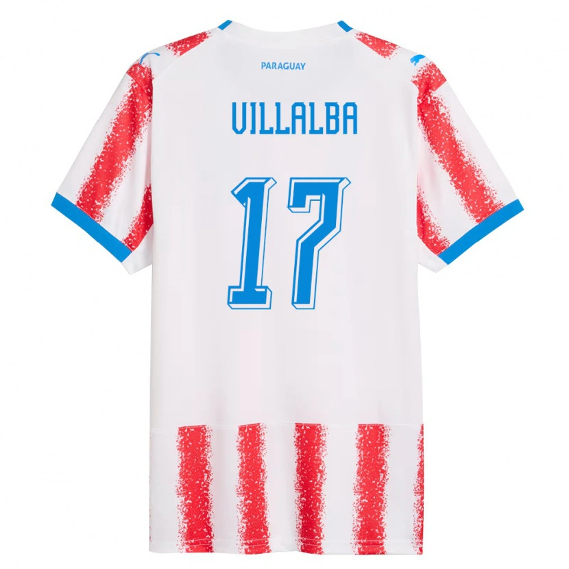 Danxen Hombre Camiseta Paraguay Rodrigo Villalba #17 Blanco Rojo Azul 1ª Equipación 26-28 La Camisa