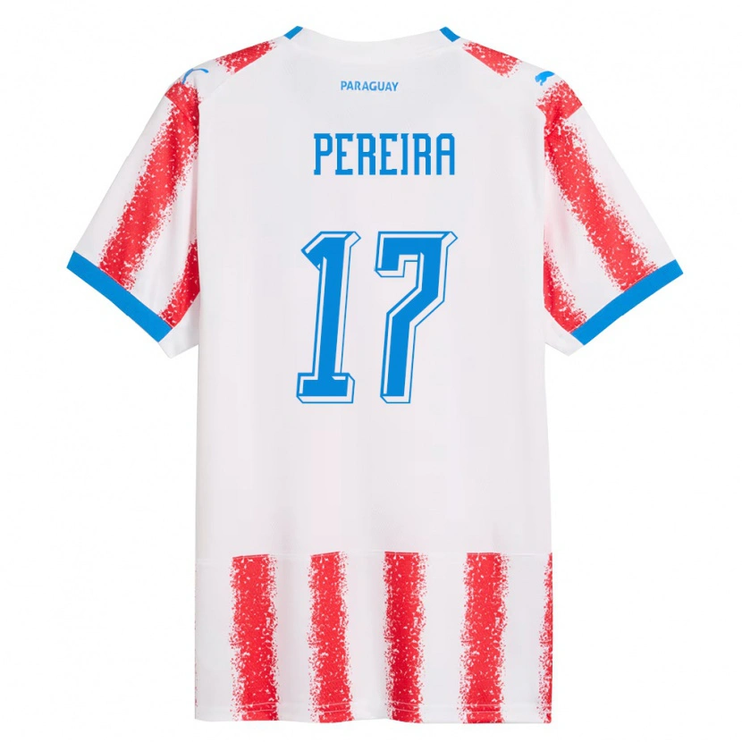 Danxen Hombre Camiseta Paraguay Kevin Pereira #17 Blanco Rojo Azul 1ª Equipación 26-28 La Camisa
