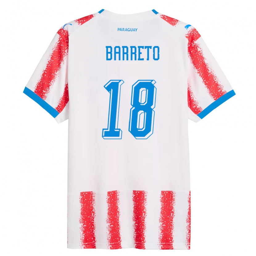 Danxen Hombre Camiseta Paraguay Liz Barreto #18 Blanco Rojo Azul 1ª Equipación 26-28 La Camisa