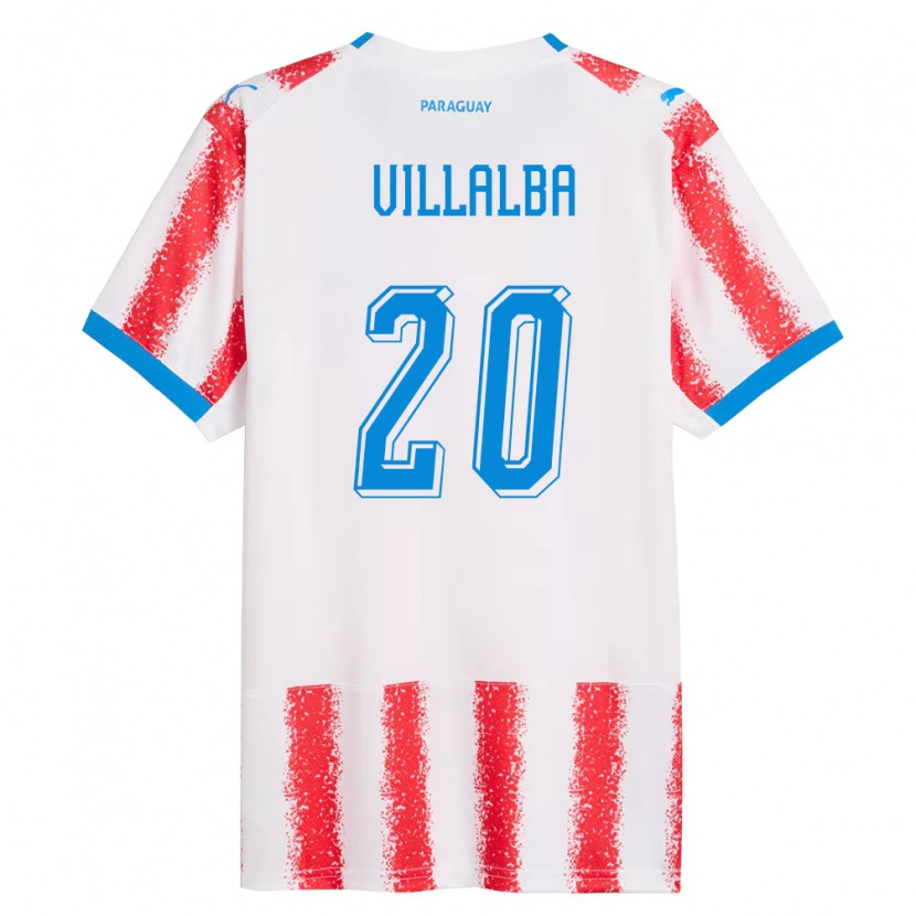 Danxen Hombre Camiseta Paraguay Pedro Villalba #20 Blanco Rojo Azul 1ª Equipación 26-28 La Camisa