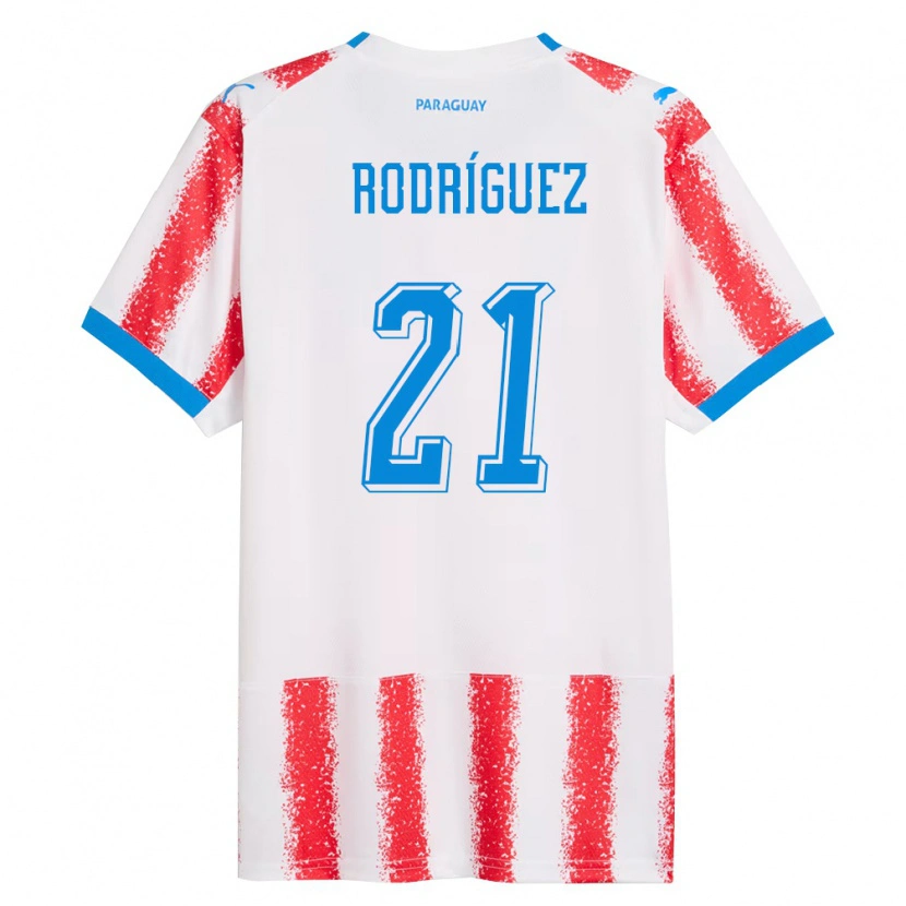 Danxen Hombre Camiseta Paraguay Diego Rodríguez #21 Blanco Rojo Azul 1ª Equipación 26-28 La Camisa