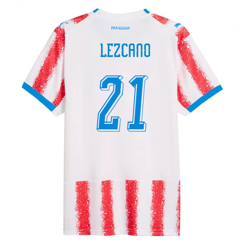 Danxen Hombre Camiseta Paraguay Rubén Lezcano #21 Blanco Rojo Azul 1ª Equipación 26-28 La Camisa