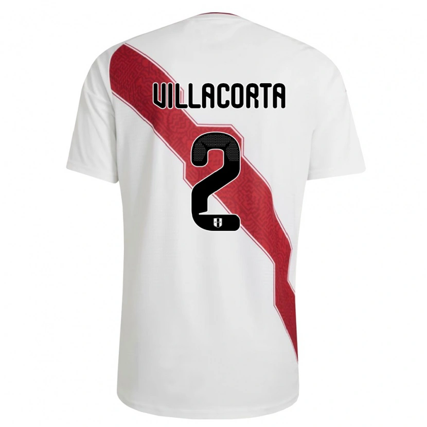 Danxen Hombre Camiseta Perú Anderson Villacorta #2 Blanco Rojo Negro 1ª Equipación 26-28 La Camisa