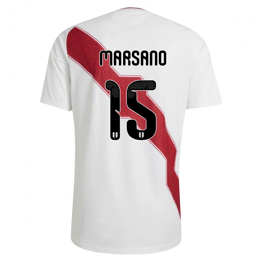 Danxen Hombre Camiseta Perú Alessandro Marsano #15 Blanco Rojo Negro 1ª Equipación 26-28 La Camisa