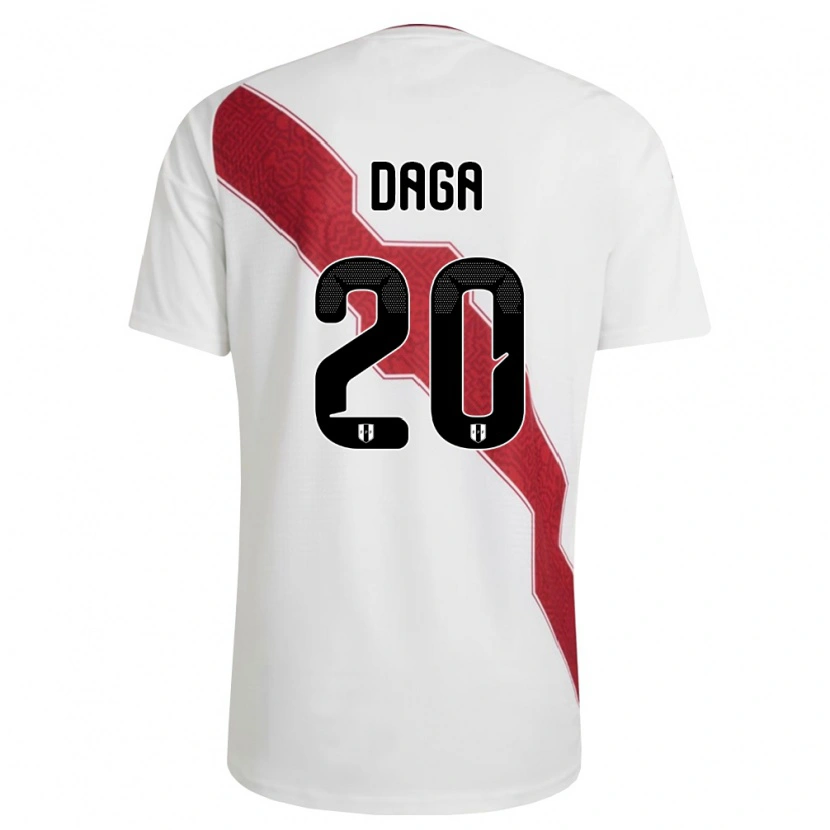 Danxen Hombre Camiseta Perú Azucena Daga #20 Blanco Rojo Negro 1ª Equipación 26-28 La Camisa