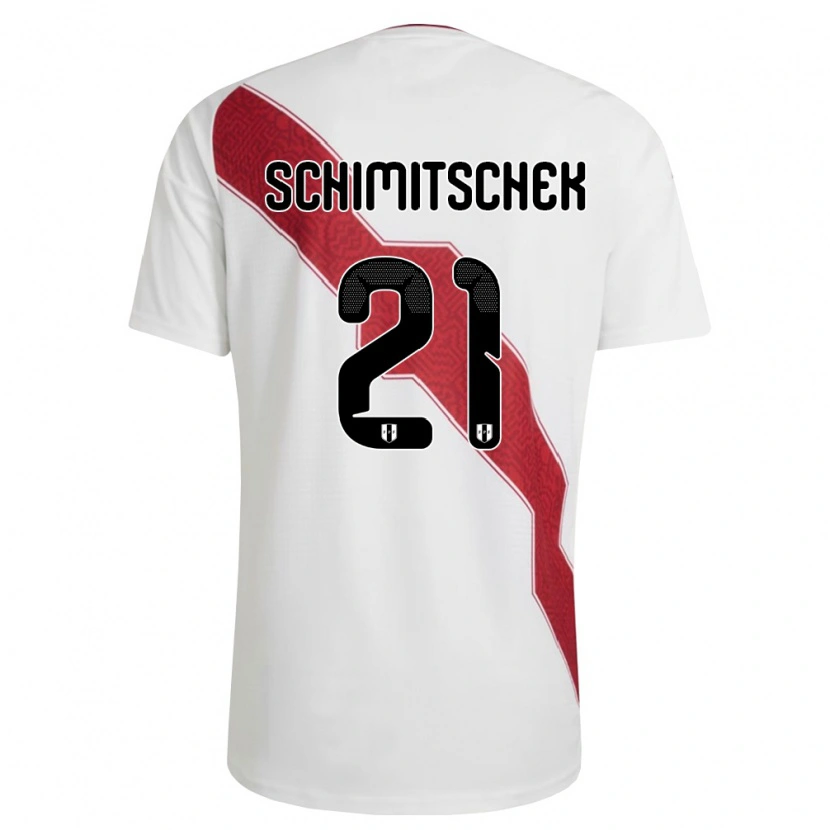 Danxen Hombre Camiseta Perú Ian Schimitschek #21 Blanco Rojo Negro 1ª Equipación 26-28 La Camisa