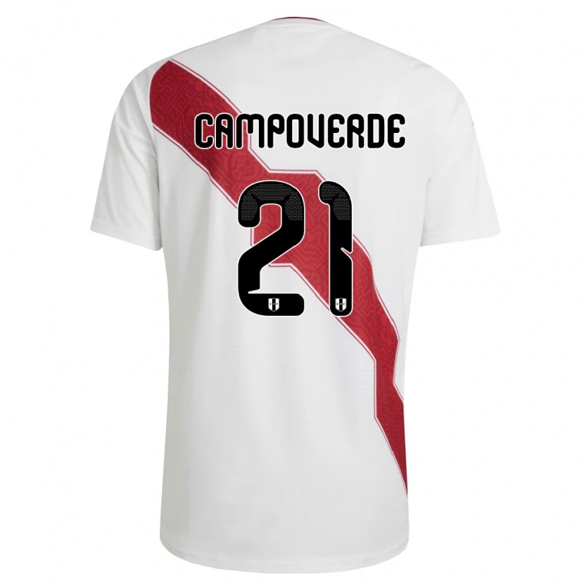 Danxen Hombre Camiseta Perú Luz Campoverde #21 Blanco Rojo Negro 1ª Equipación 26-28 La Camisa