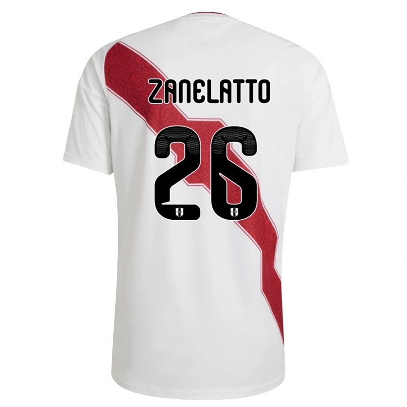 Danxen Hombre Camiseta Perú Franco Zanelatto #26 Blanco Rojo Negro 1ª Equipación 26-28 La Camisa