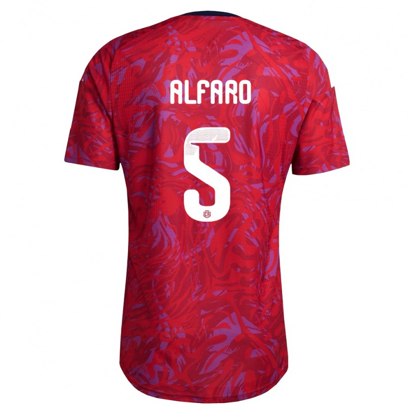 Danxen Hombre Camiseta Costa Rica Yordi Alfaro #5 Rojo Púrpura Marino 1ª Equipación 26-28 La Camisa