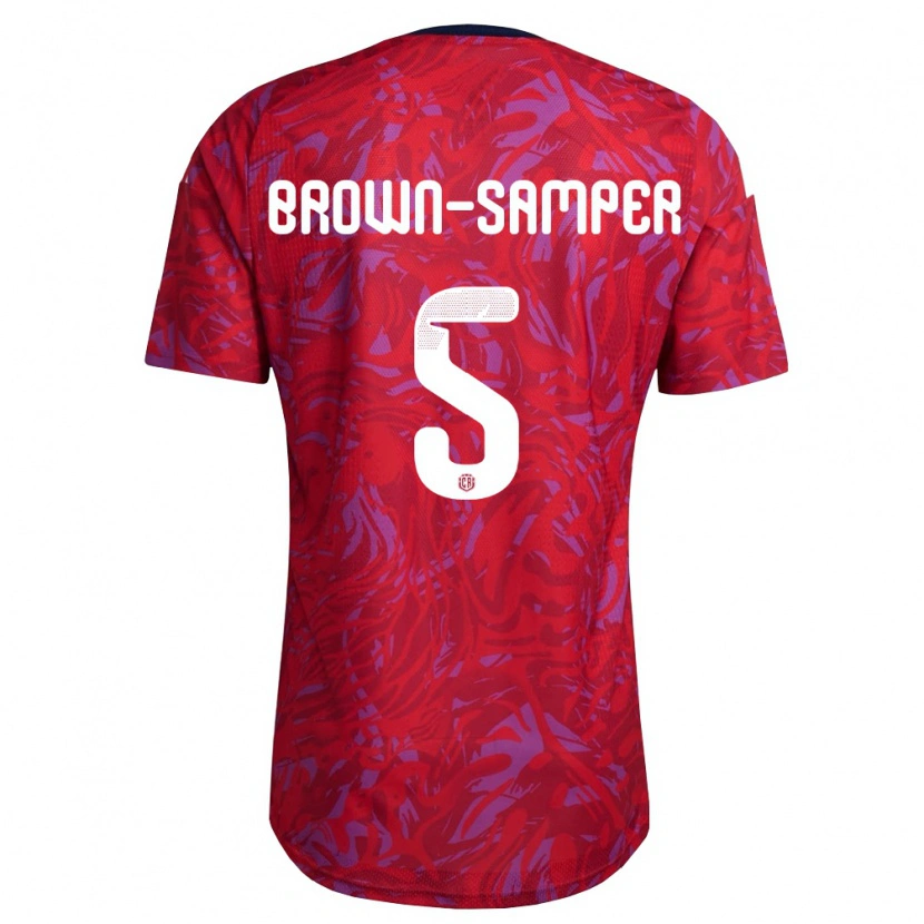 Danxen Hombre Camiseta Costa Rica Isaac Brown-Samper #5 Rojo Púrpura Marino 1ª Equipación 26-28 La Camisa