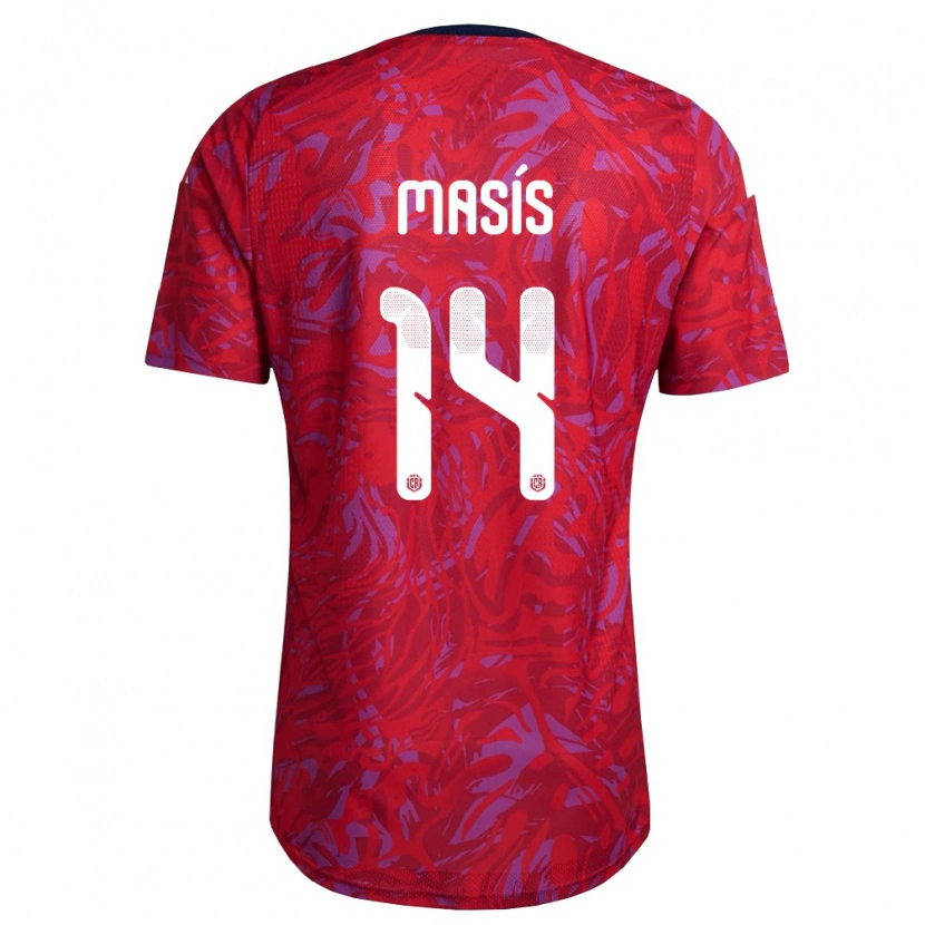 Danxen Hombre Camiseta Costa Rica Dylan Masís #14 Rojo Púrpura Marino 1ª Equipación 26-28 La Camisa