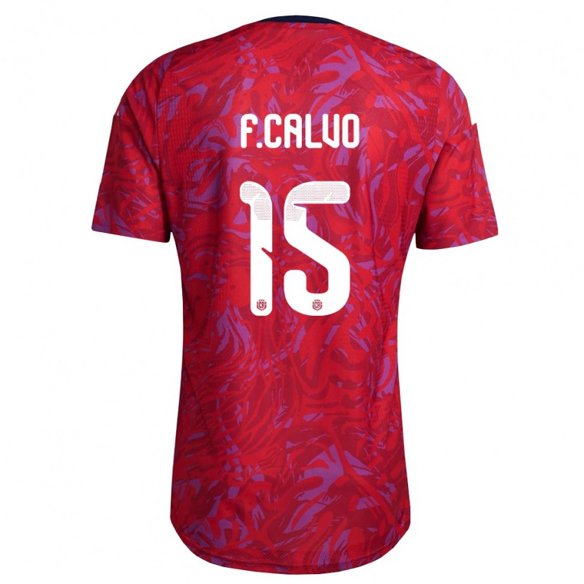 Danxen Hombre Camiseta Costa Rica Francisco Calvo #15 Rojo Púrpura Marino 1ª Equipación 26-28 La Camisa