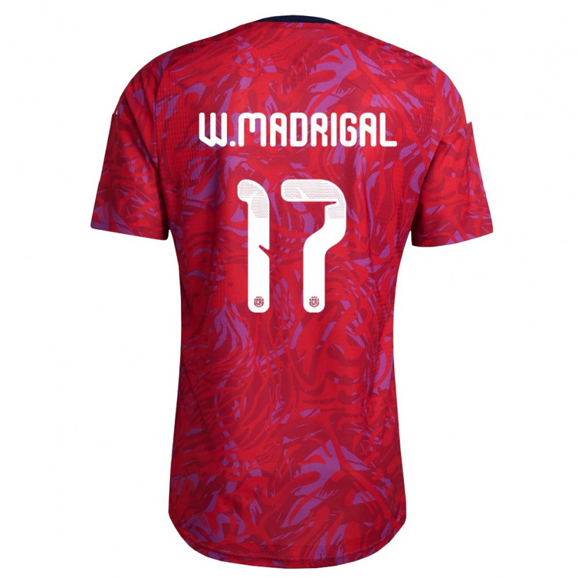 Danxen Hombre Camiseta Costa Rica Warren Madrigal #17 Rojo Púrpura Marino 1ª Equipación 26-28 La Camisa