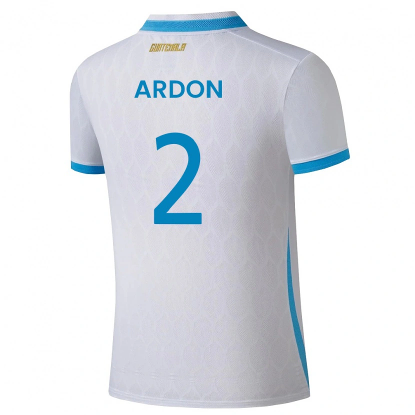 Danxen Hombre Camiseta Guatemala José Ardón #2 Blanco Azul Cielo Oro 1ª Equipación 26-28 La Camisa
