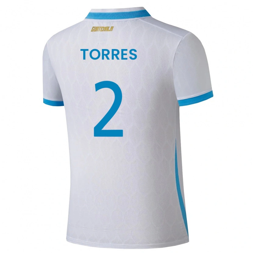 Danxen Hombre Camiseta Guatemala Nicolás De Jesús Torres #2 Blanco Azul Cielo Oro 1ª Equipación 26-28 La Camisa