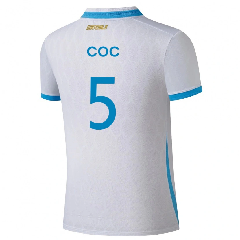 Danxen Hombre Camiseta Guatemala Anthony Coc #5 Blanco Azul Cielo Oro 1ª Equipación 26-28 La Camisa