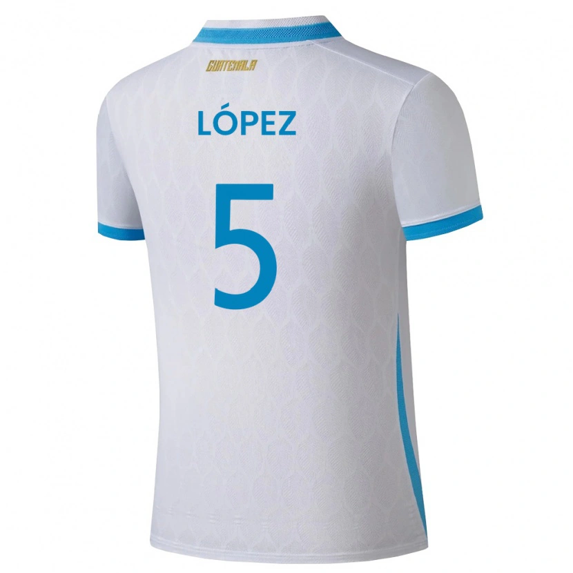 Danxen Hombre Camiseta Guatemala Jeffery López #5 Blanco Azul Cielo Oro 1ª Equipación 26-28 La Camisa