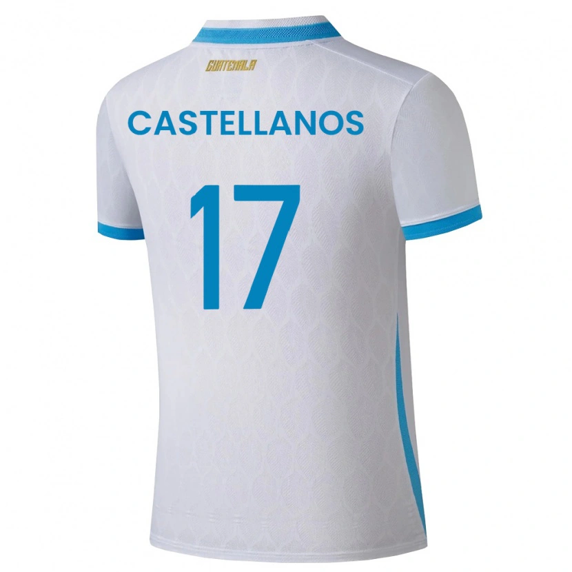 Danxen Hombre Camiseta Guatemala Óscar Castellanos #17 Blanco Azul Cielo Oro 1ª Equipación 26-28 La Camisa