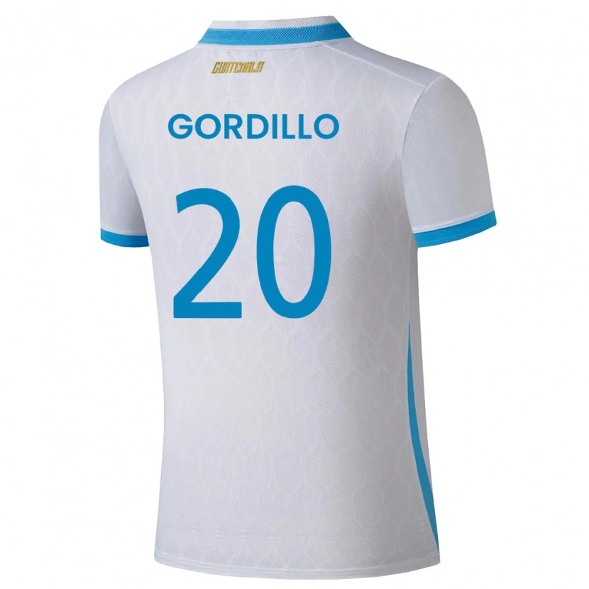 Danxen Hombre Camiseta Guatemala Gerardo Gordillo #20 Blanco Azul Cielo Oro 1ª Equipación 26-28 La Camisa