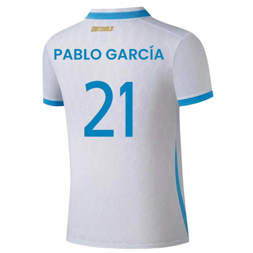 Danxen Hombre Camiseta Guatemala José Pablo García #21 Blanco Azul Cielo Oro 1ª Equipación 26-28 La Camisa