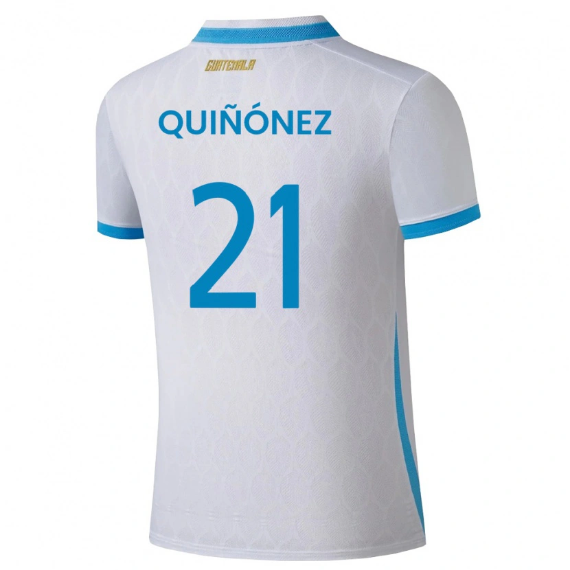 Danxen Hombre Camiseta Guatemala Andrea Quiñónez #21 Blanco Azul Cielo Oro 1ª Equipación 26-28 La Camisa