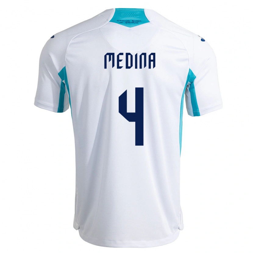 Danxen Hombre Camiseta Honduras Osmel Medina #4 Blanco Azul Azul Cielo 1ª Equipación 26-28 La Camisa