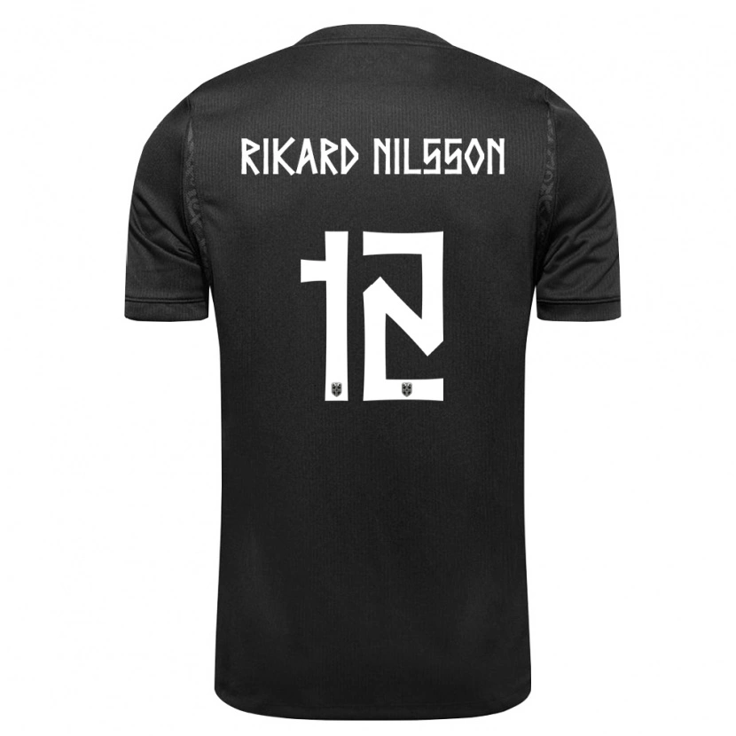 Danxen Hombre Camiseta Noruega Oskar Rikard Nilsson #12 Negro 2ª Equipación 26-28 La Camisa