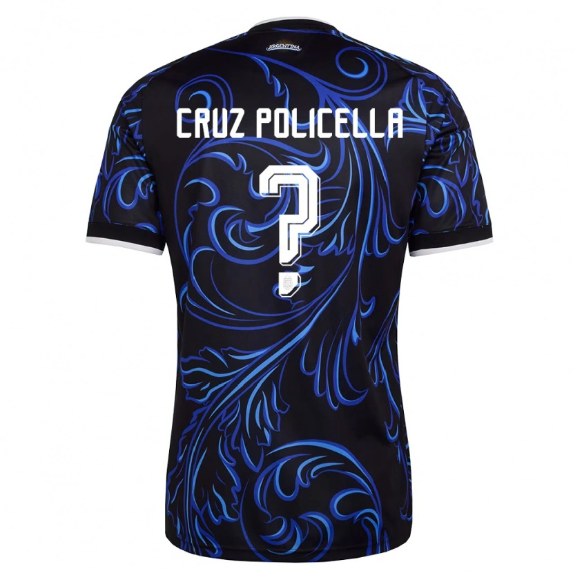 Danxen Hombre Camiseta Argentina Juan Cruz Policella #0 Negro Blanco Azul Cielo 2ª Equipación 26-28 La Camisa