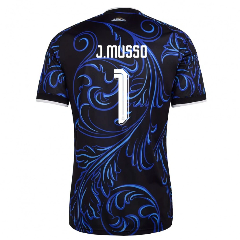 Danxen Hombre Camiseta Argentina Juan Musso #1 Negro Blanco Azul Cielo 2ª Equipación 26-28 La Camisa