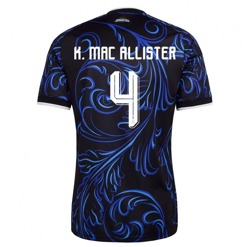 Danxen Hombre Camiseta Argentina Kevin Mac Allister #4 Negro Blanco Azul Cielo 2ª Equipación 26-28 La Camisa