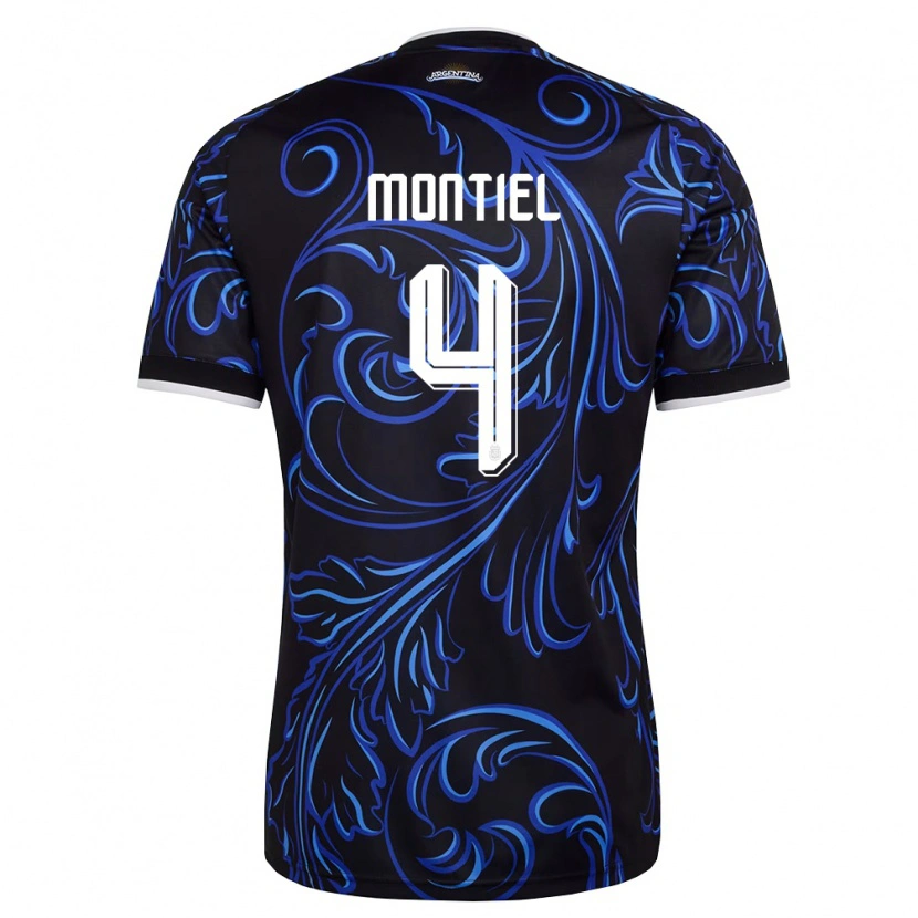 Danxen Hombre Camiseta Argentina Gonzalo Montiel #4 Negro Blanco Azul Cielo 2ª Equipación 26-28 La Camisa
