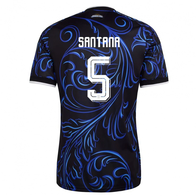Danxen Hombre Camiseta Argentina Vanesa Santana #5 Negro Blanco Azul Cielo 2ª Equipación 26-28 La Camisa
