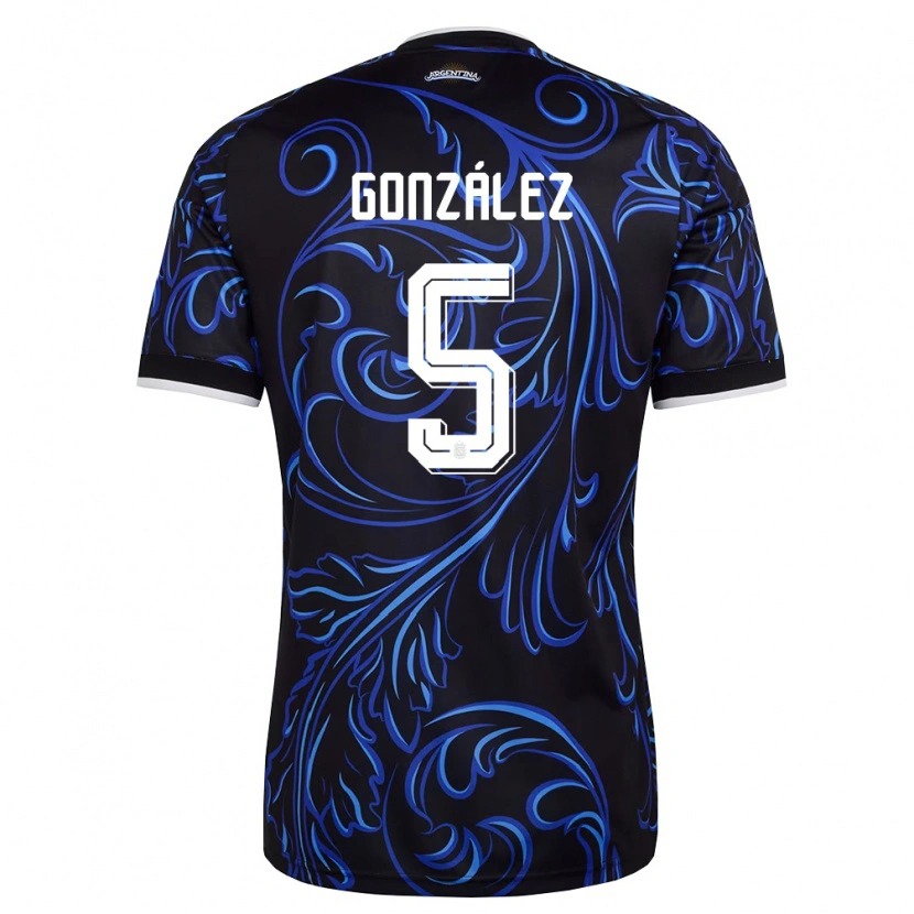 Danxen Hombre Camiseta Argentina Maximiliano Gonzalez #5 Negro Blanco Azul Cielo 2ª Equipación 26-28 La Camisa