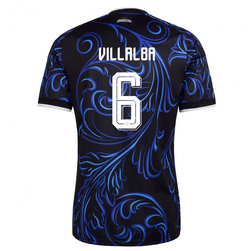 Danxen Hombre Camiseta Argentina Juan Villalba #6 Negro Blanco Azul Cielo 2ª Equipación 26-28 La Camisa
