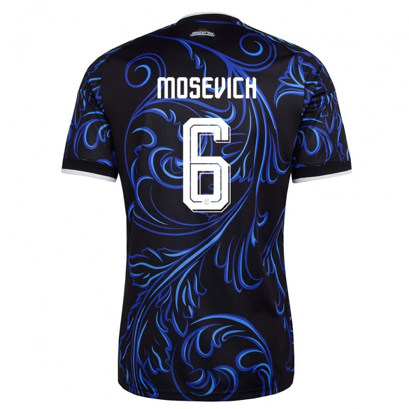 Danxen Hombre Camiseta Argentina Leonel Mosevich #6 Negro Blanco Azul Cielo 2ª Equipación 26-28 La Camisa