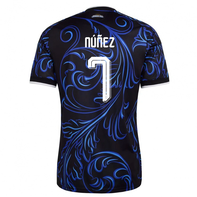 Danxen Hombre Camiseta Argentina Romina Nunez #7 Negro Blanco Azul Cielo 2ª Equipación 26-28 La Camisa