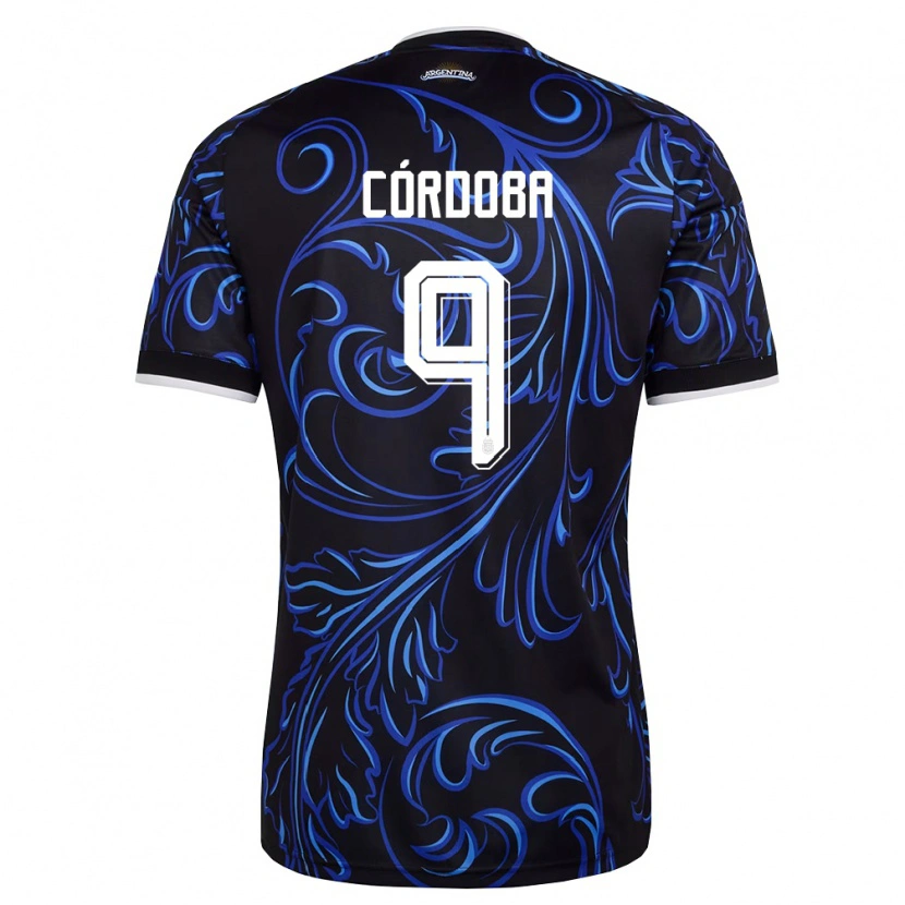 Danxen Hombre Camiseta Argentina Matías Córdoba #9 Negro Blanco Azul Cielo 2ª Equipación 26-28 La Camisa