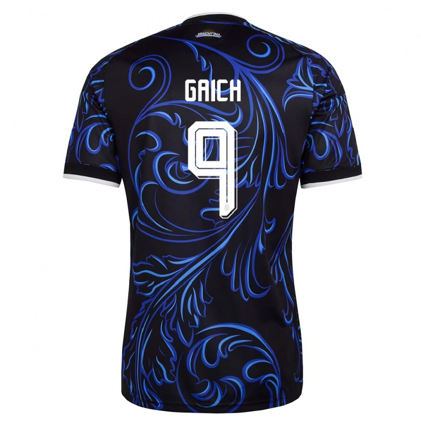 Danxen Hombre Camiseta Argentina Adolfo Gaich #9 Negro Blanco Azul Cielo 2ª Equipación 26-28 La Camisa